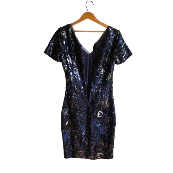 Badgley Mischka Sequin Dress Size 2 Blue Floral - Picture 11 of 15